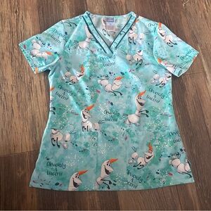 Disney Frozen OLAF women's scrub top size XS bright fun shirt